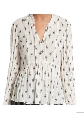 REBECCA TAYLOR Top White Peplum Blouse Silk Tulip Fil Coupe Sz 0